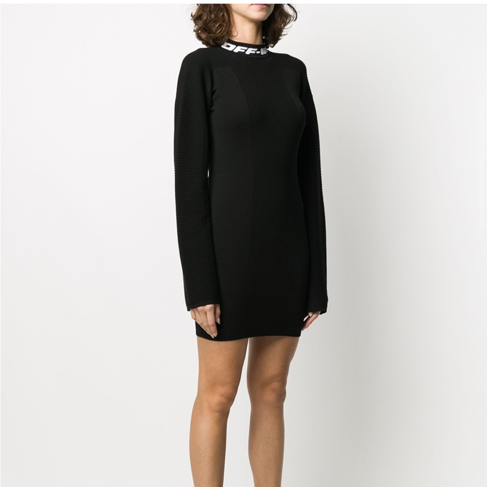 Off-White knit industrial black mini dress. Never worn with tags. euro size 38